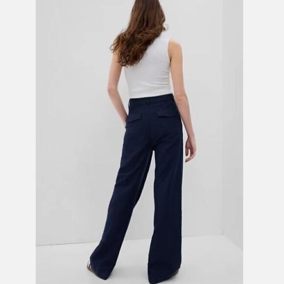 GAP Y2k Pleated LINEN Wide-Leg BOHO Trouser Black Pants Size 18 PETITE #541190 - Picture 7 of 10